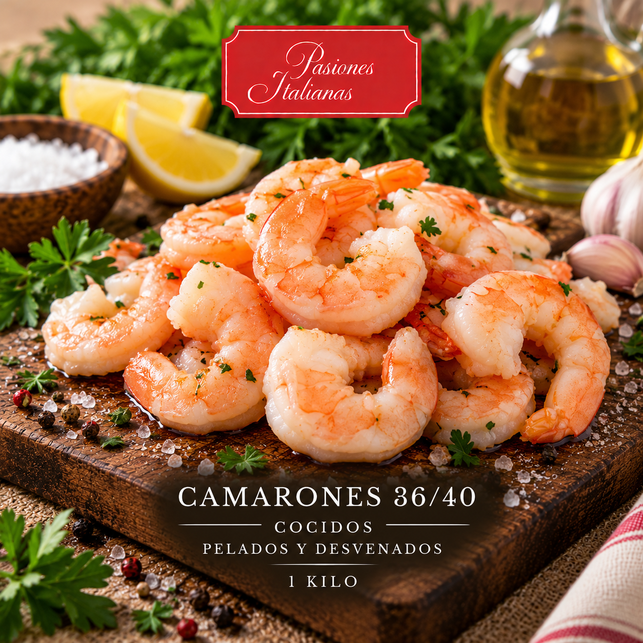Camarones 3640 cocidos pelados desvenados 1 kilo